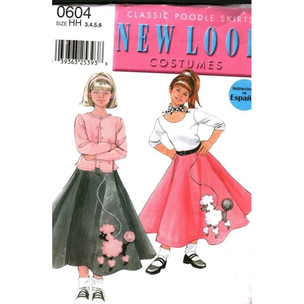 New Look‎ 0604 Sewing Pattern Kids Poodle Skirt Costume Sizes 3-6 Vintage Style